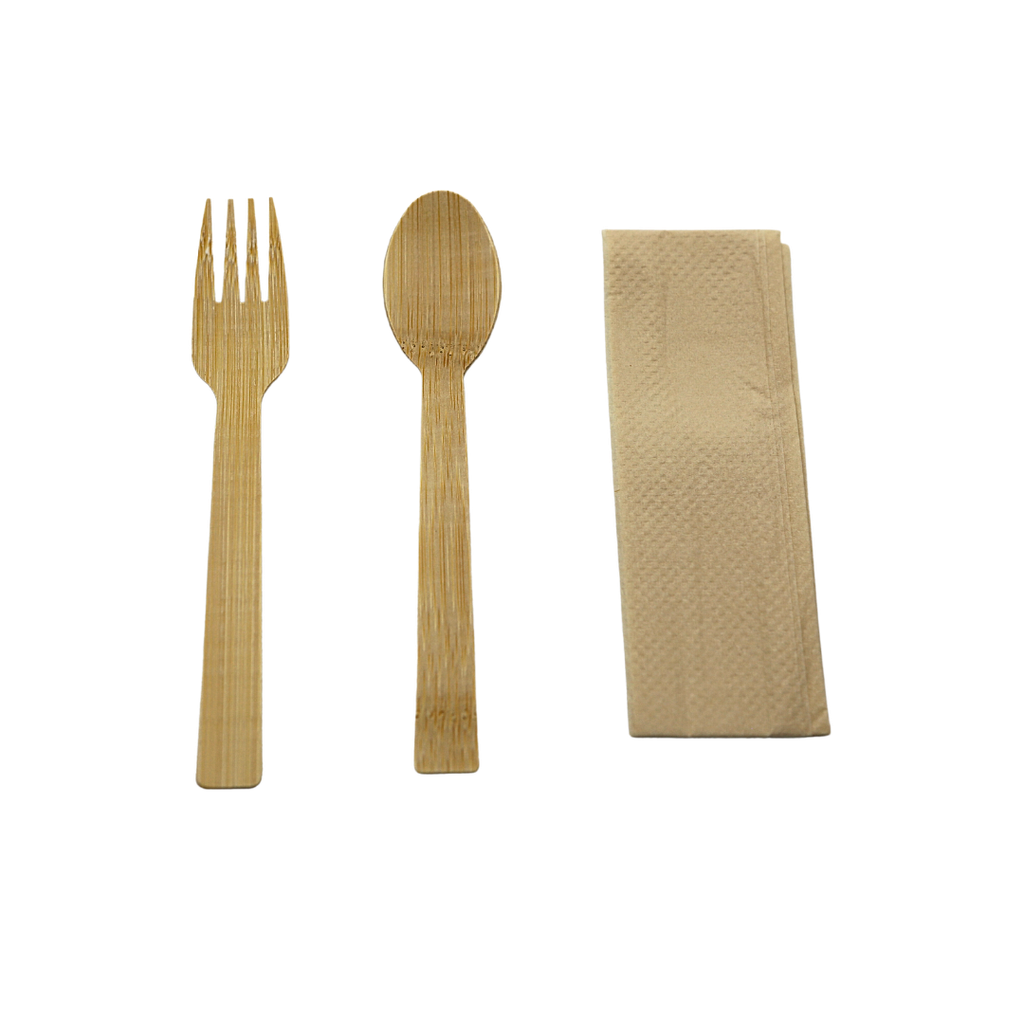 Bamboo cutlery Set (fork+spoon+tissue) 500pcs