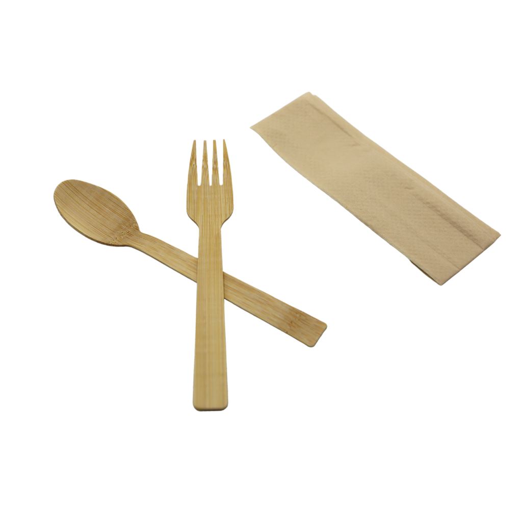 Bamboo cutlery Set (fork+spoon+tissue) 500pcs