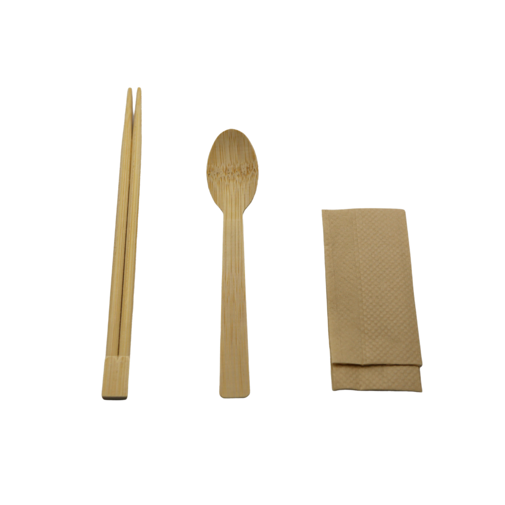 Bamboe Bestekset (eetstokjes+lepel+servet) 500pcs