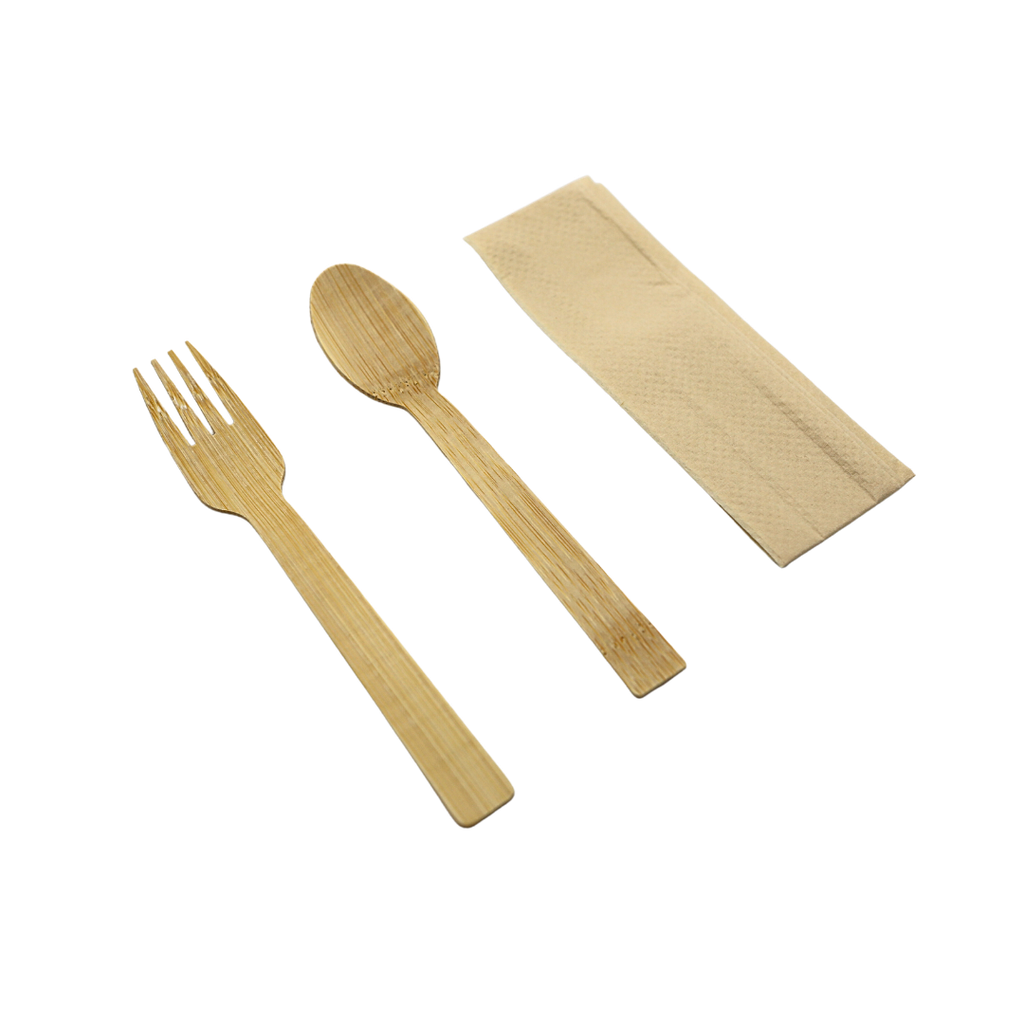 Bamboo cutlery Set (fork+spoon+tissue) 500pcs