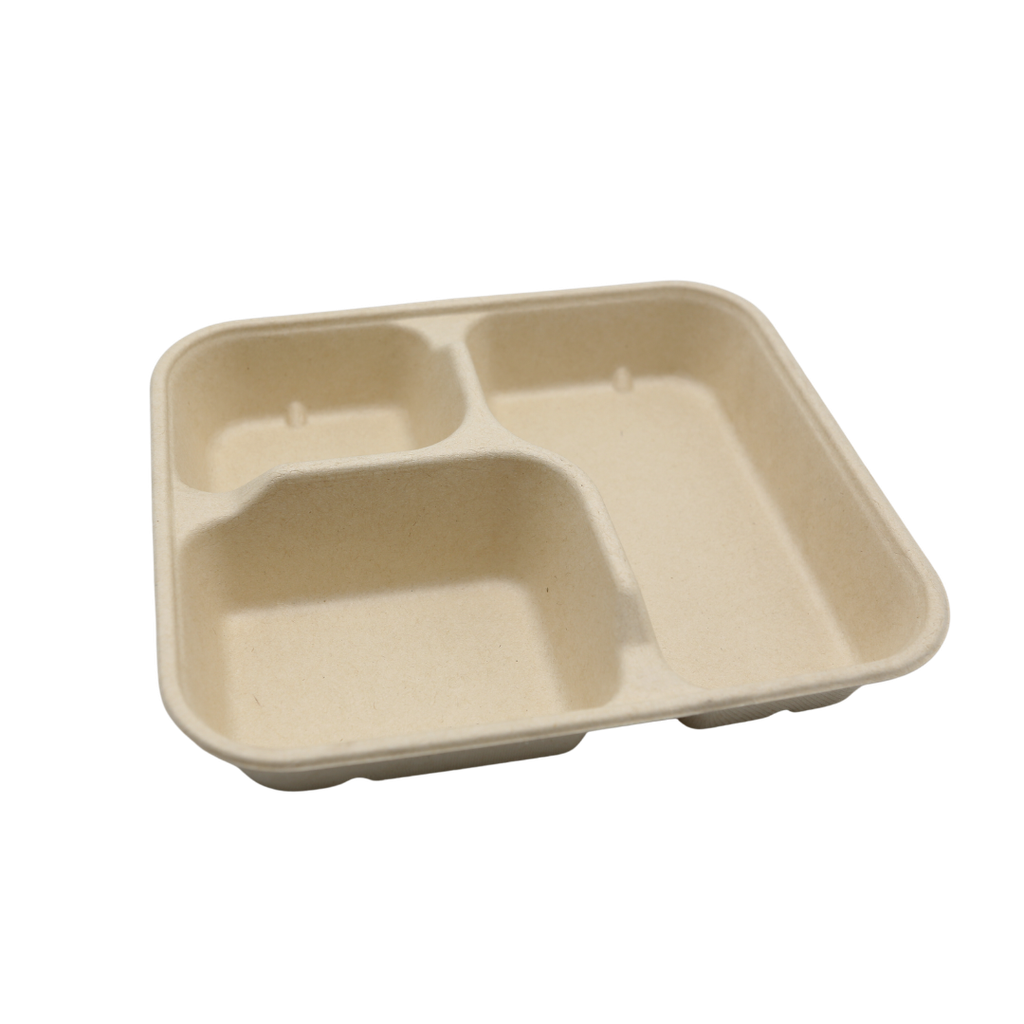 Square Pulp meal box 3 grid (1000ml; 200pcs)